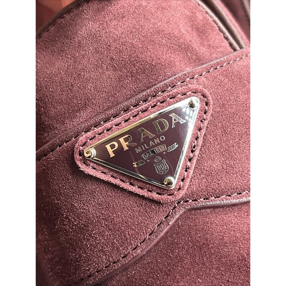 PRADA Suede Slip-On Loafers Logo Dress Shoes Men Prada Shoes Burgundy NWOTB READ main image 11